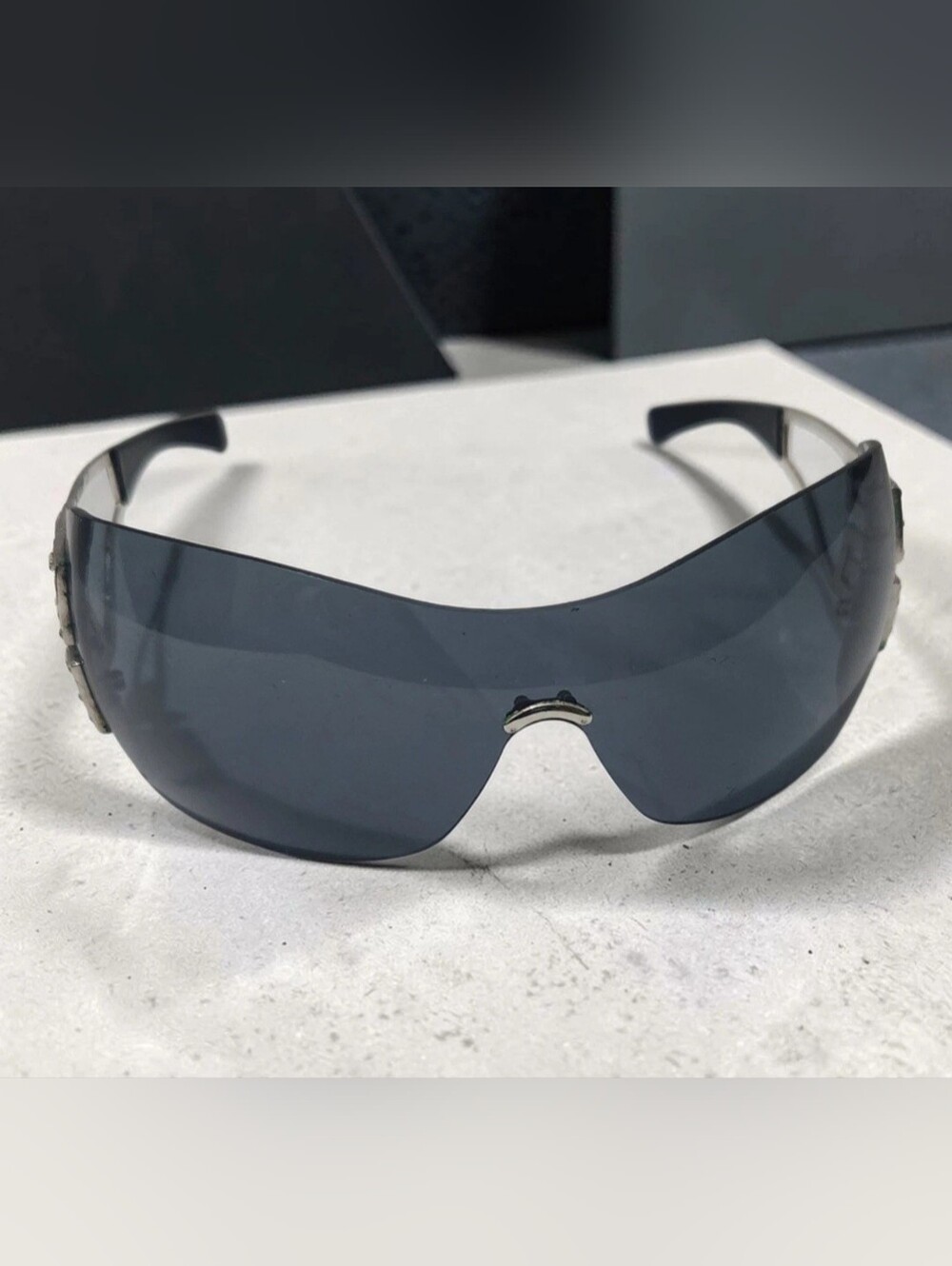 Givenchy SGV213S 579 Vintage Y2K Shield Sunglasses Crystal GG Logo Designer Rare